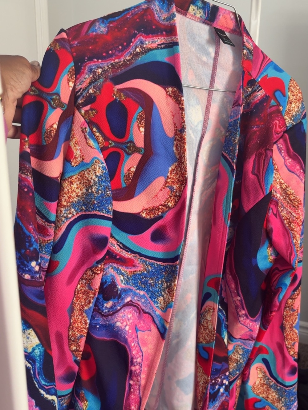 SHEIN Pink Multicolor Abstract Open Blazer